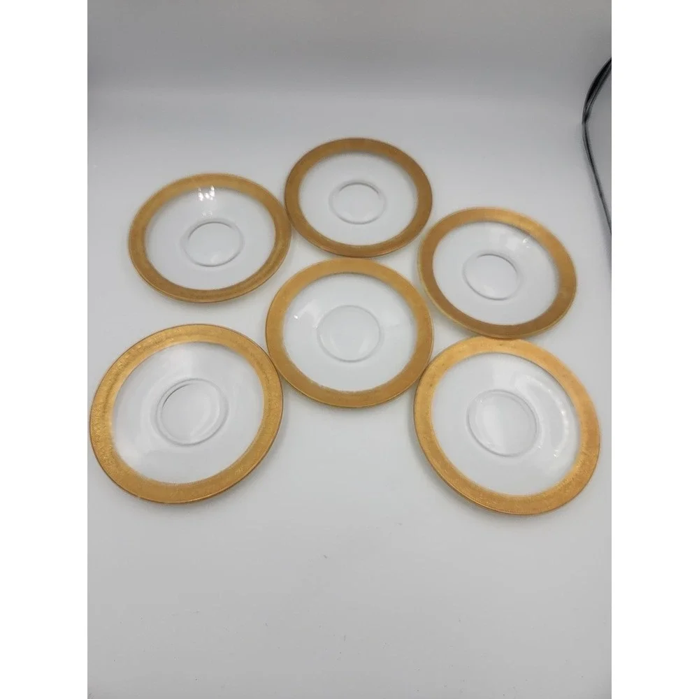 Tiffin Franciscan Clear Set 6 Gold Encrusted Saucers